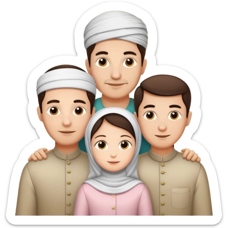 Lebaran. Keluarga terdiri dari Ayah, ibu, dua anak laki-laki dan yang paling kecil seorang anak perempuan. Tulisan : Selamat Lebaran  sticker
