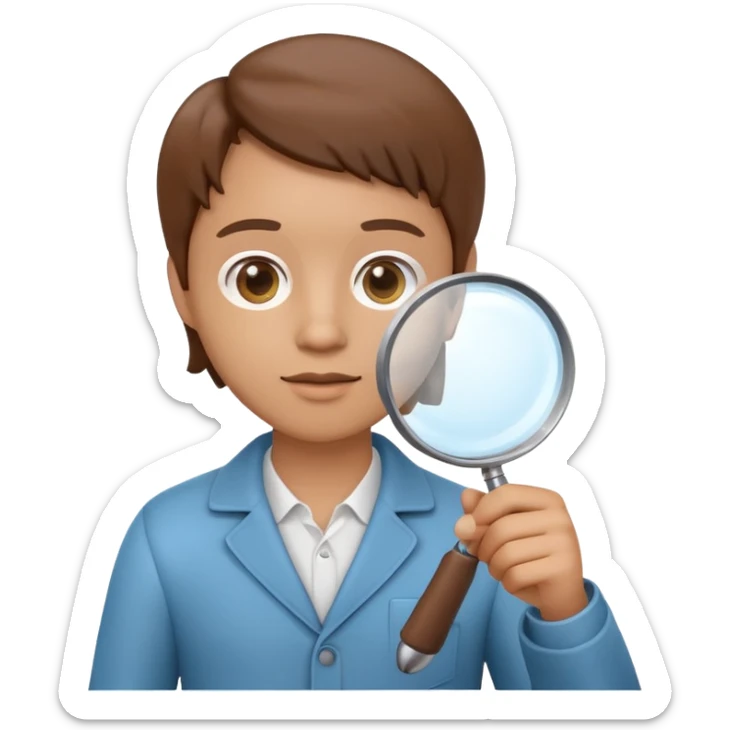 3D icon of a person holding a magnifying glass, symbolizing exploration and discovery, food app context, single object, modern and clean style, soft lighting, isolated, no background
 sticker