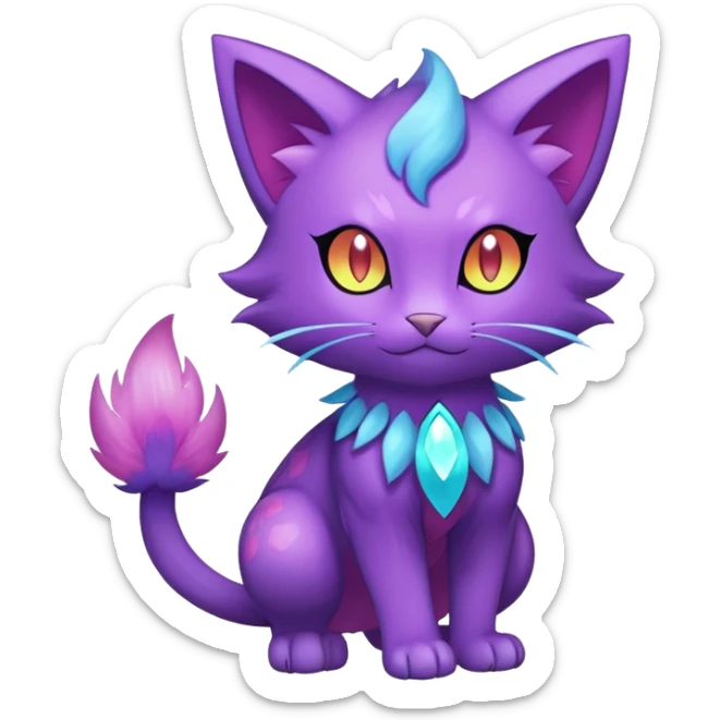 Shiny Magical Elemental Purrloin-Delcatty-Pokémon-Fakémon-hybrid-creature (full body) sticker