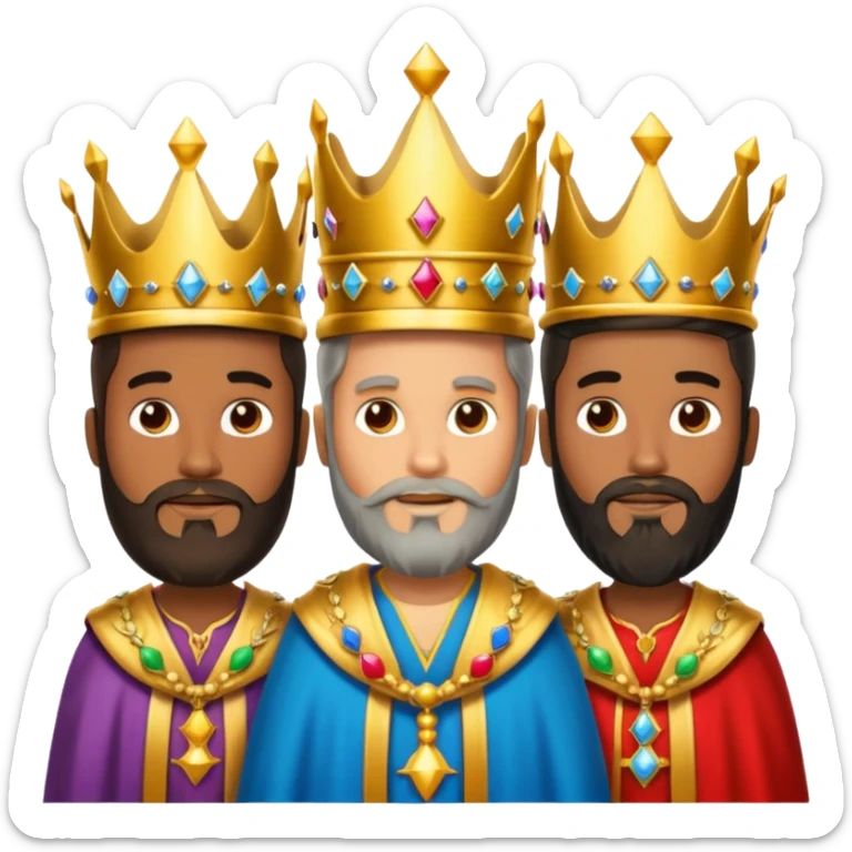 Un emoji de los tres reyes magos juntos(son tres hombres ,dos blancos y uno negro) sticker