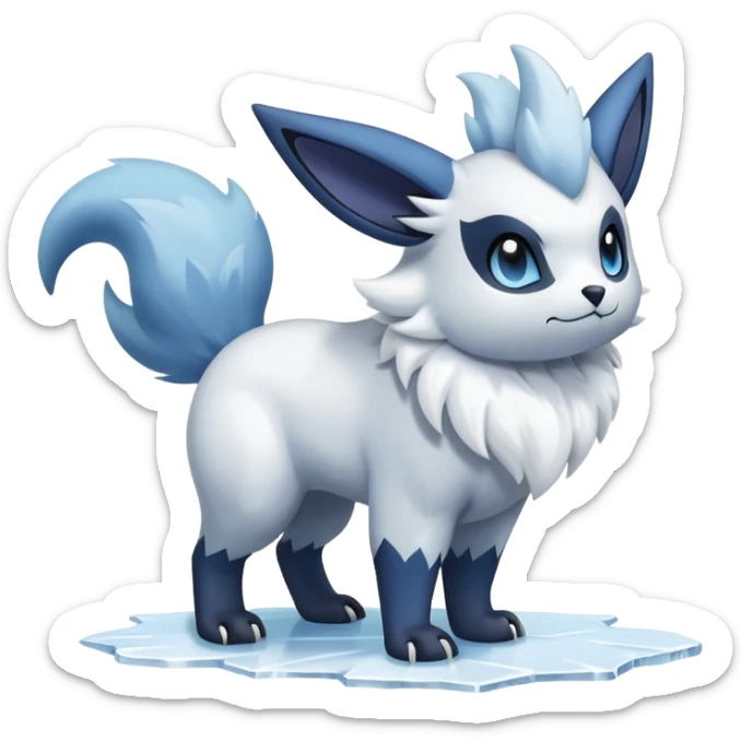 Shiny White Furry Snowy Ice-type Absol-Minccino-Zorua-Hybrid (Full body) sticker