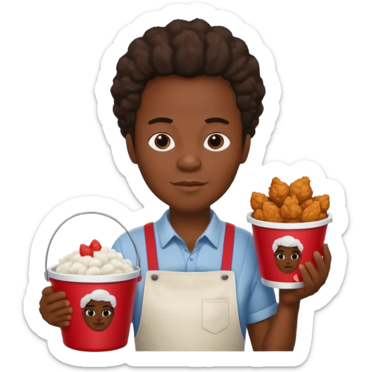black person holding fried chicken in a KFC bucket and watermelon and cotton sticker