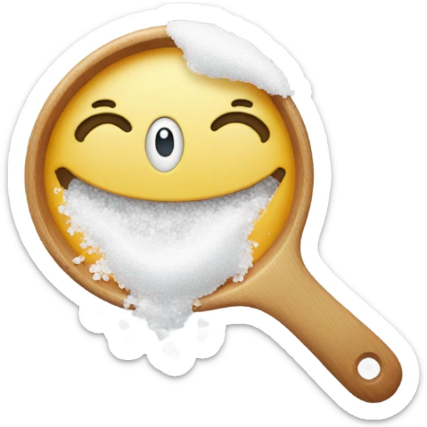 Smiling emoji lifting a spoon full of salt to his nose sticker