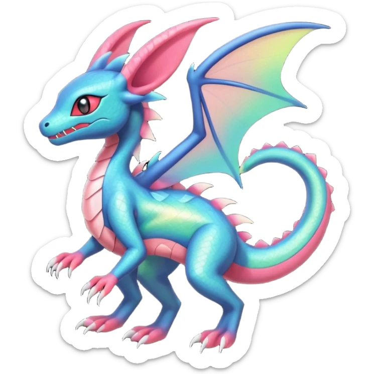 Spooky stitched colorful iridescent Salandit-Flygon-Sylveon-Umbreon-fusion-Pokémon-hybrid-creature  sticker