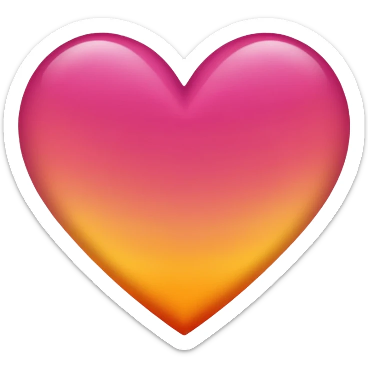 Dark pink to orange to yellow to orange to dark pink double gradient heart sticker