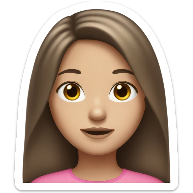 brown long hair, brown eyes, white skin girl, pink lips sticker