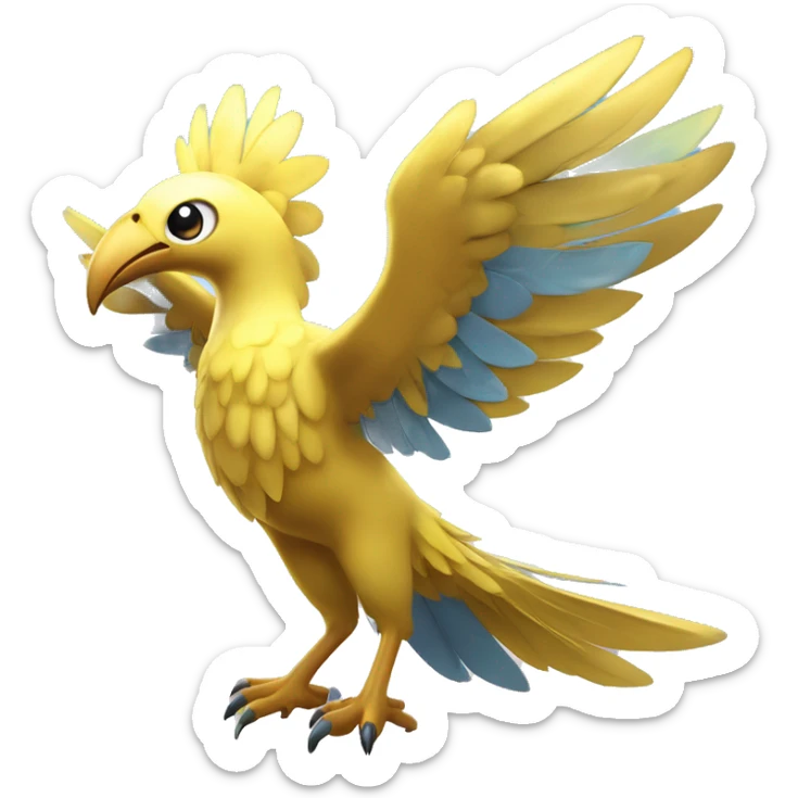 Big Bird Legendary Pokémon:
Plumavore
A majestic Flying/Fairy-type with golden feathers and a calming aura, Plumavore has the ability *Sky Wisdom,* which boosts ally accuracy. Known as the Guardian of Knowledge, it spreads harmony and encourages learning. sticker