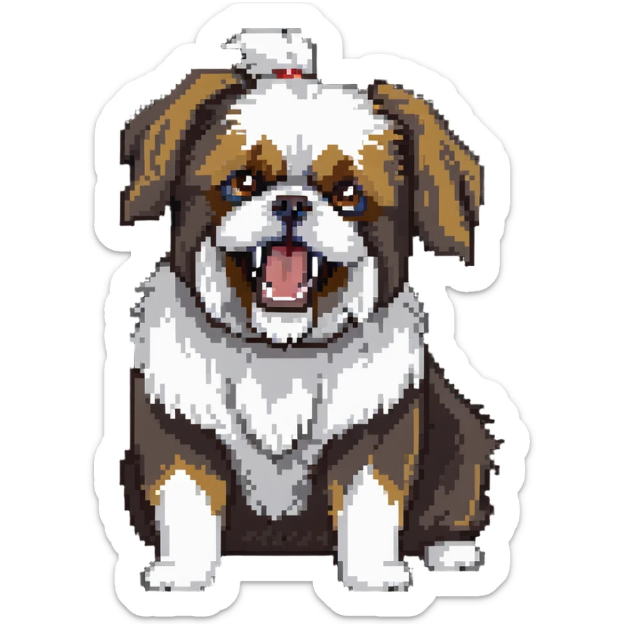 mad shih tzu dog baring teeth, fluffy fur, small dog with big eyes and angry expression sticker