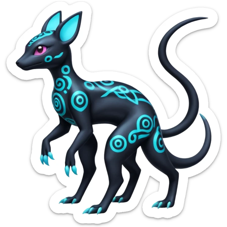 White and Cyan-glowing Futuristic  Salandit-Umbreon-Espeon-Sylveon-Fakémon-hybrid-creature (full body)  sticker