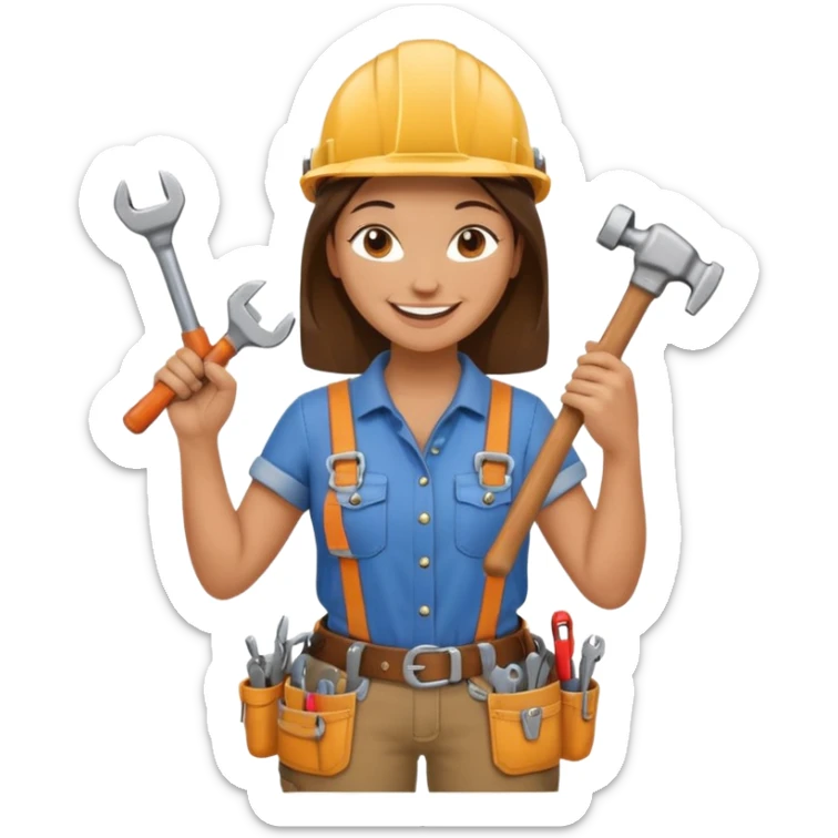 a handywoman holding a wrench in this right hand and a hammer in his left hand sticker