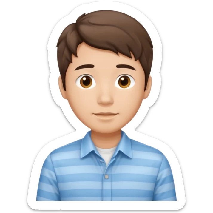 asian young man with wavy brown hair in light blue shirt with vertical stripes sticker