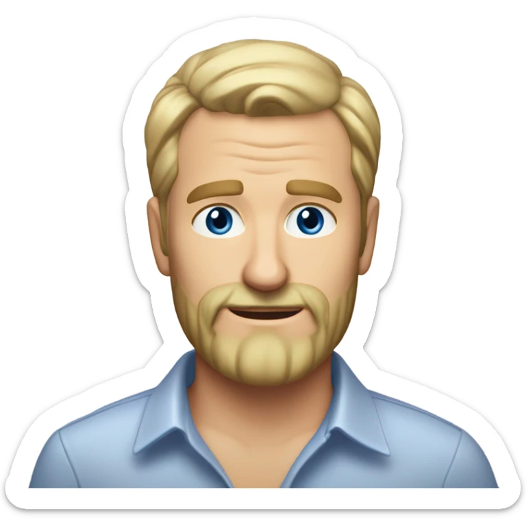 middle aged english man, short slicked back hair blonde, blonde medium length size full beard, in a smart unbuttoned shirt. sticker
