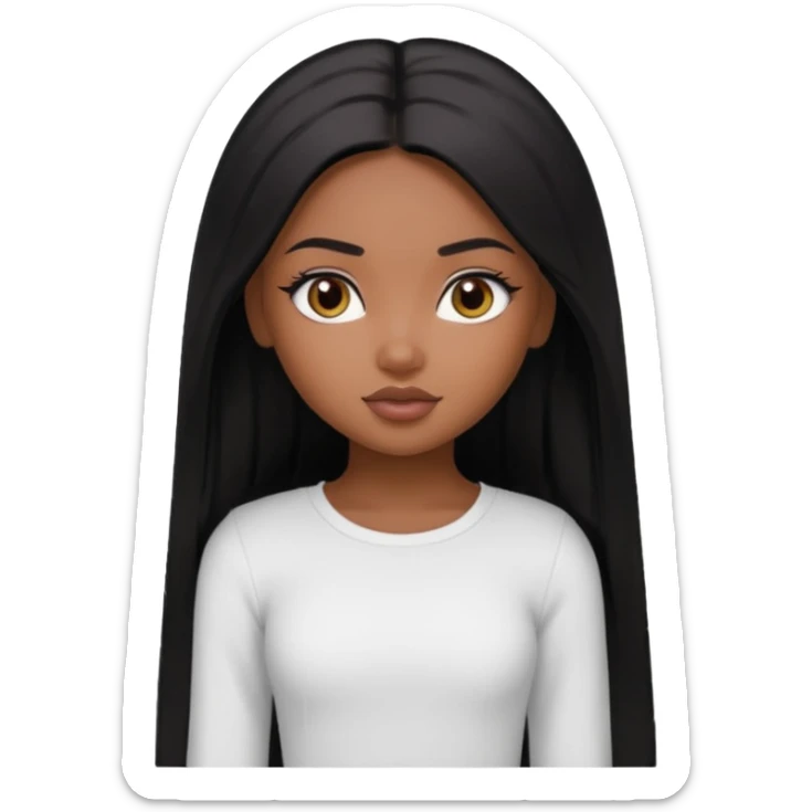 a pretty bratz brown girl with long straight black color hair and a white full sleeve sticker