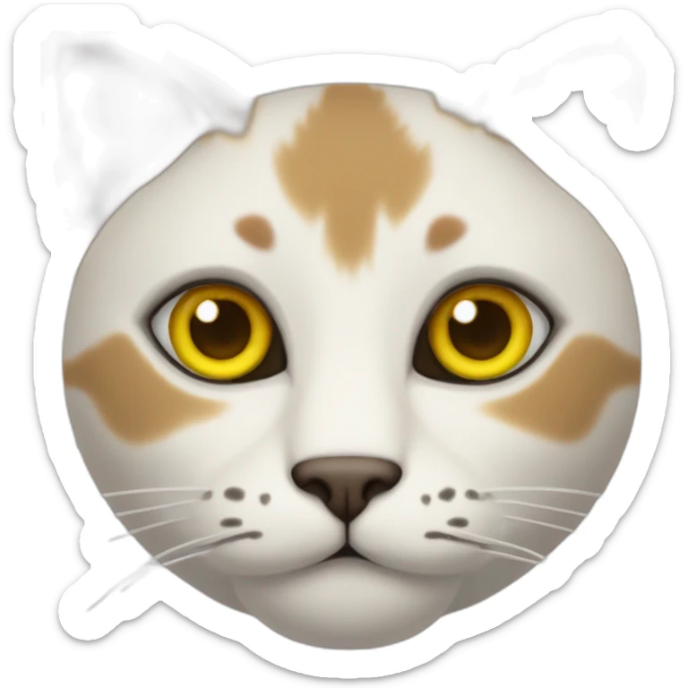 cat with white head and at the top of the head some cyper color, yellow brown eyes, dirty looking sticker