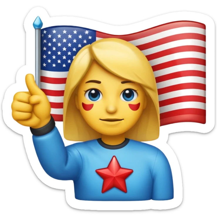 Freezing face emoji, American flag emoji, person with arms crossed emoji, glossy right-pointing arrow, all arranged in a single horizontal line, highly polished game UI style. sticker