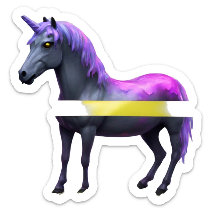 .Zombie_ Vaporwave black holographic oilslick zombie unicorn yellow caution tape sticker