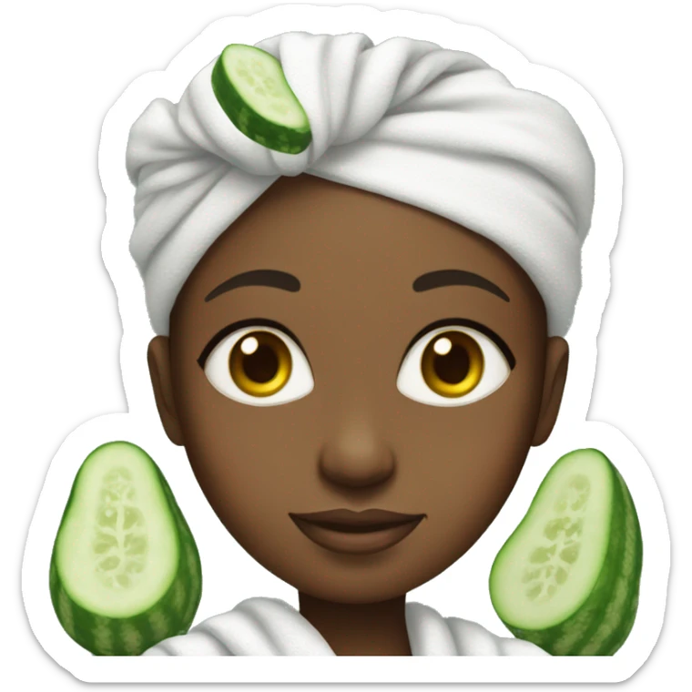 A black girl with cucumbers on her eyes and wearing a towel of her head  sticker
