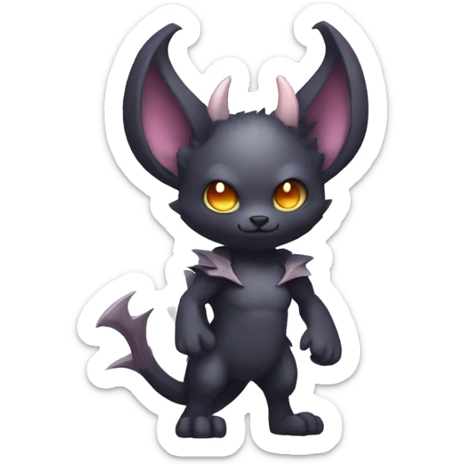Cute cool fantasy dark-themed animal hybrid Fakemon with horns and bat ears full body sticker