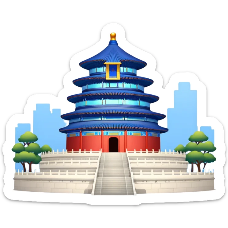Temple of Heaven Beijing, simplified emoji style with bold outlines and bright colors, cartoon style round blue roof temple sticker