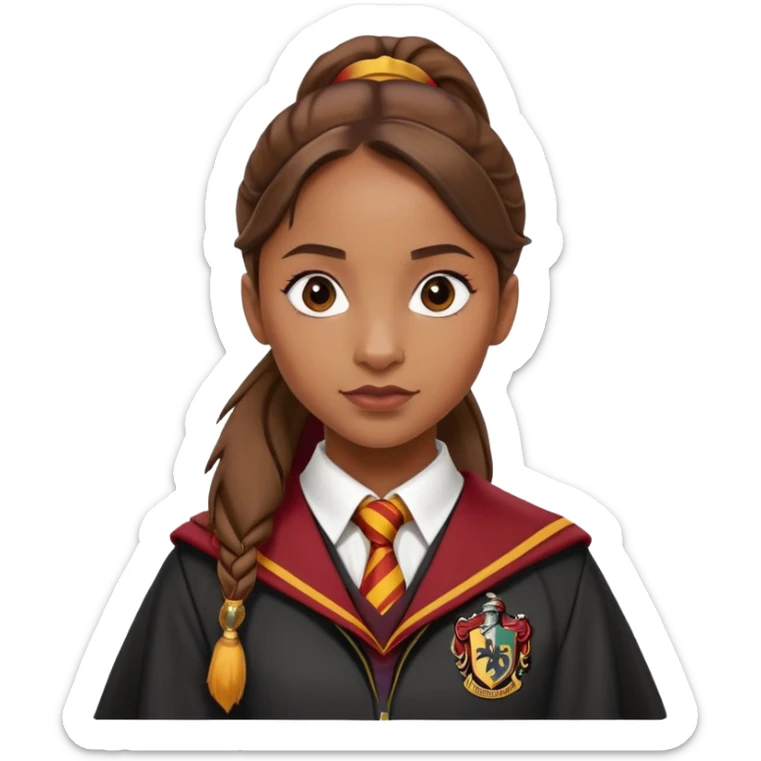 Angelina Johnson in harry potter, wear hogwarts gryfindor uniform, ponytail hair sticker