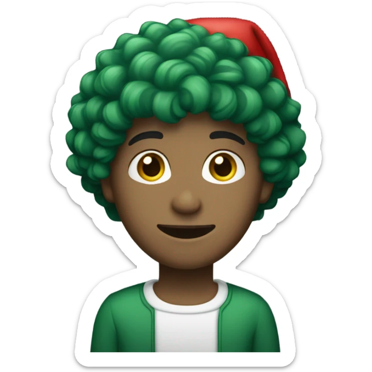 Unisex person short curly dark green hair in a red Santa hat  sticker