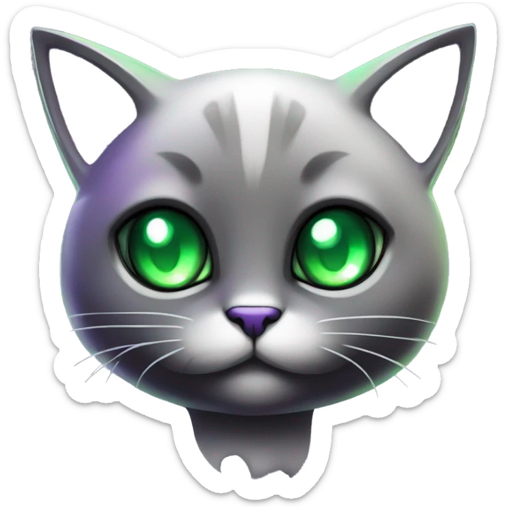 Shiny, Sparkly, Black Dark-type-Fakémon-Cat Purple eyes, green gem, full body sticker