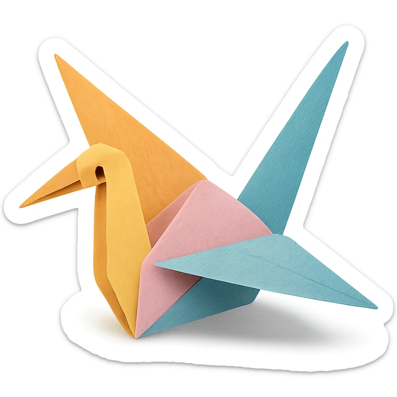 stylized origami crane with soft pastel colors, delicate paper texture, gentle lighting sticker