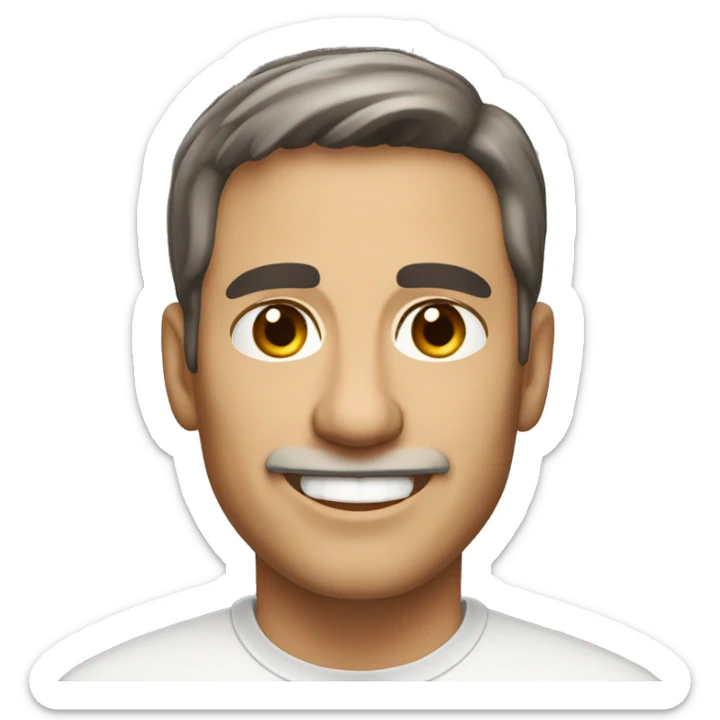 An mature Italian man with light skin, short dark brown  hair, a smiling face sticker