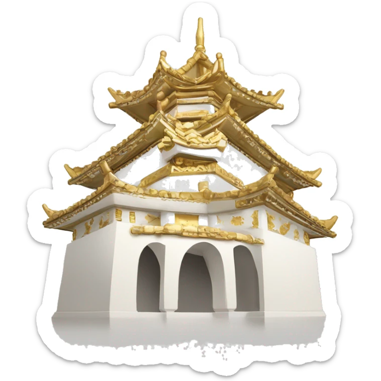 castillo japones en blanco y dorado con adornos japoeses sticker