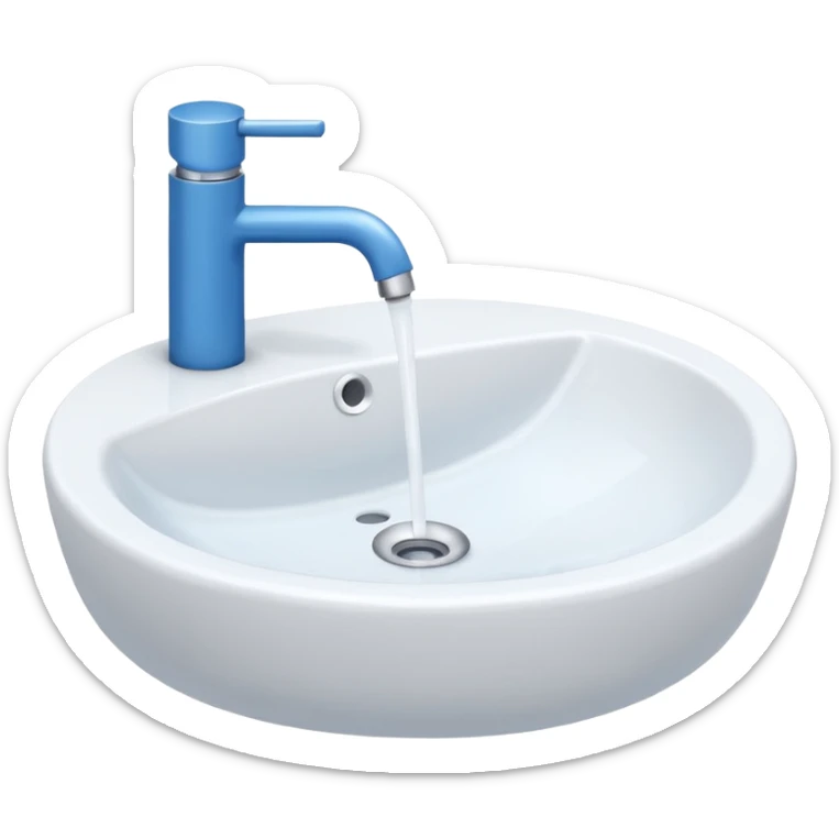 “Flat icon-style emoji of a bathroom sink with a simple faucet and rounded basin, white and blue tones” sticker
