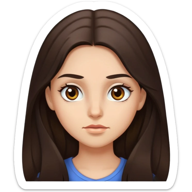 girl with dark brown long hair hazel eyes looking to the right with eyebrows squinted sticker