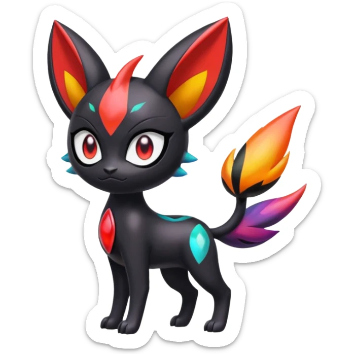 Colorful Meloetta-Litten-Darkrai-Pokémon-Fakémon-fusion-hybrid-creature sticker