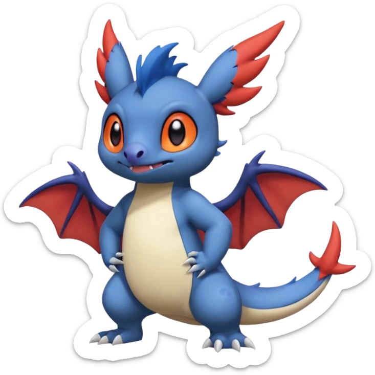 Cute adorable Stitch-Salandit-Noibat-Zangoose-fusion, full body sticker