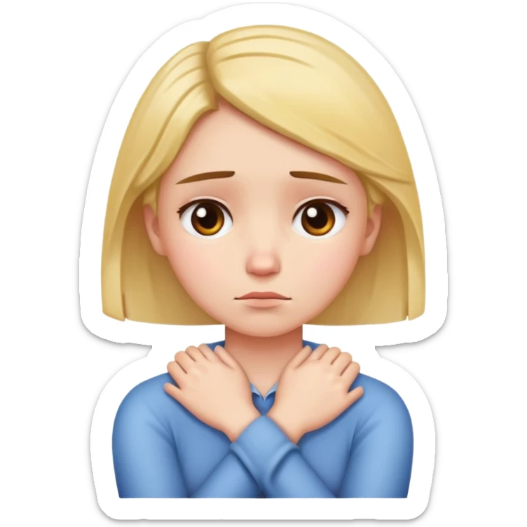 Girl holding her neck with arms crossed and is sad sticker