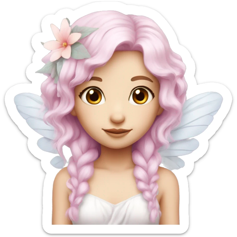 Beautiful, flower fairy, white long, light pink hair, big wings, fair skin, light violet eyes  sticker