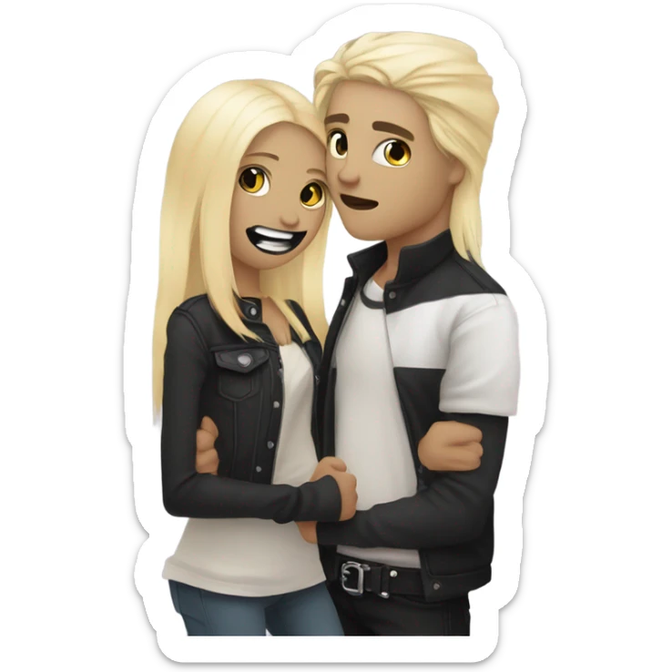 Emo couple hugging  piercings guy with emo hair black lip rings hair and girl with blonde hair sticker