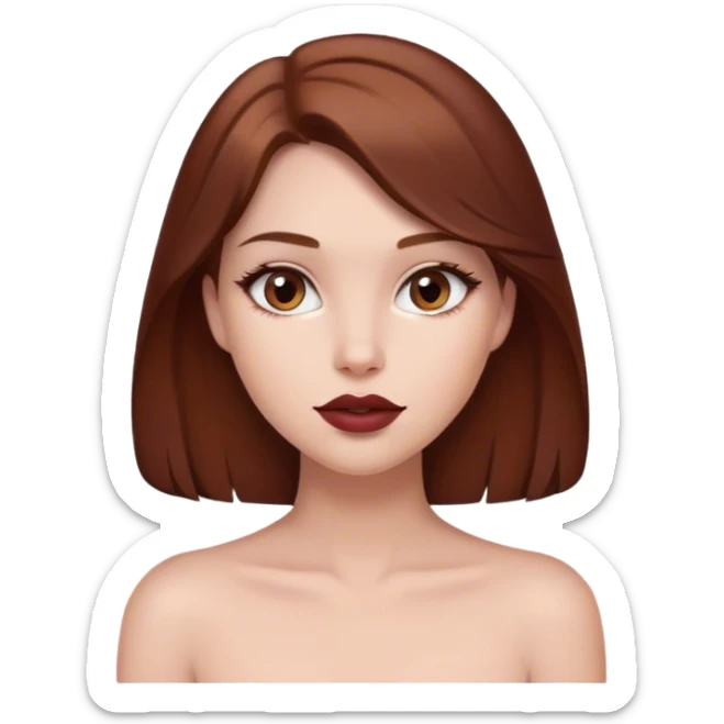 Chica de pelo medio largo color caoba tirando a marrón con pintalabio color nude  sticker