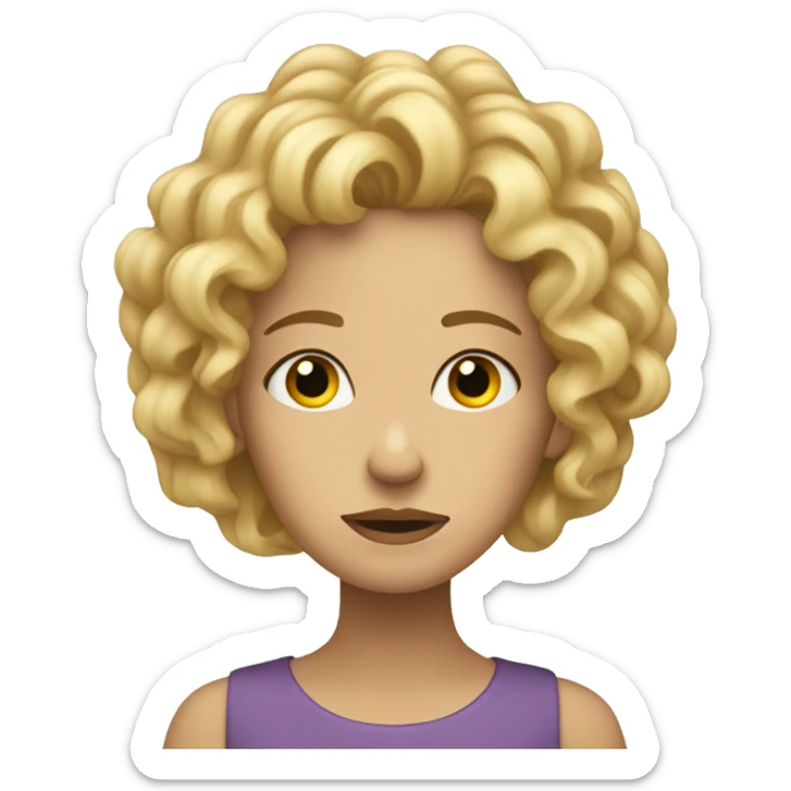 a sad women with curly blonde hair who don’t know what to do sticker