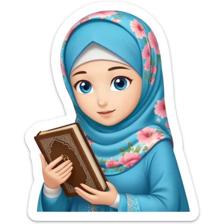 Turkish beautiful finish Konya girl blue eyes with hijab and floral dress have Quran  sticker