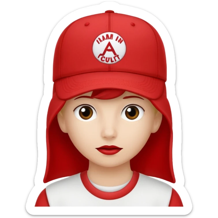 Red cap with no person in it that says "I AM IN A CULT" in white text sticker