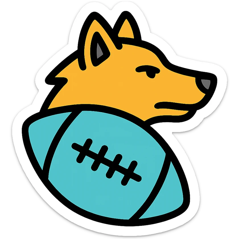color outline icon of an NFL football shaped like a wolf head sticker
