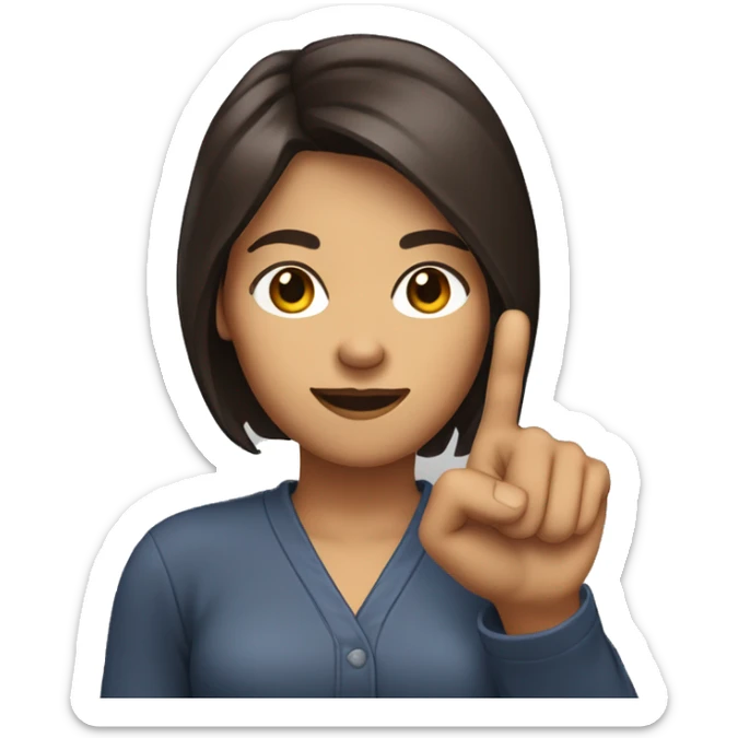 The woman dark brown hair is pointing up with their hand with index finger raised. sticker