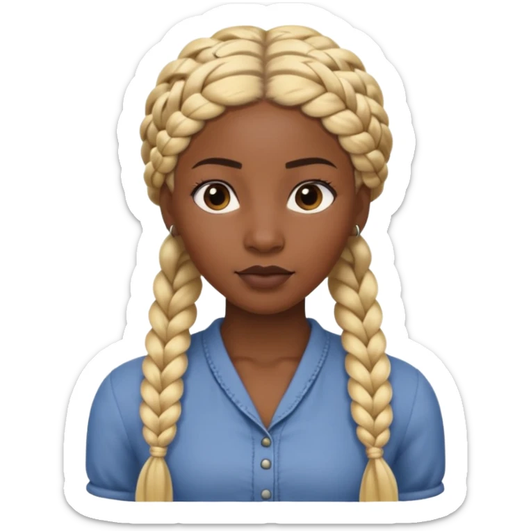 Portrait of a black-skinned woman with long blond braided hair, styled in thick braids, smooth skin, confident expression, front-facing, soft lighting, clean background sticker
