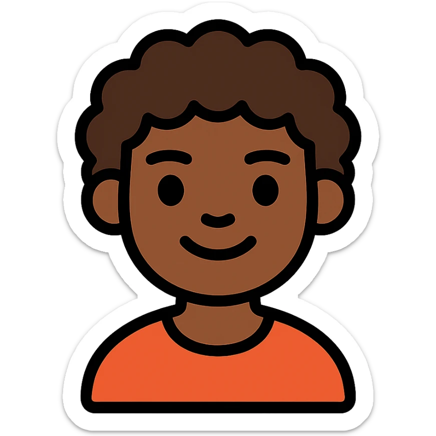 character with curly brown hair, brown eyes, brown skin sticker