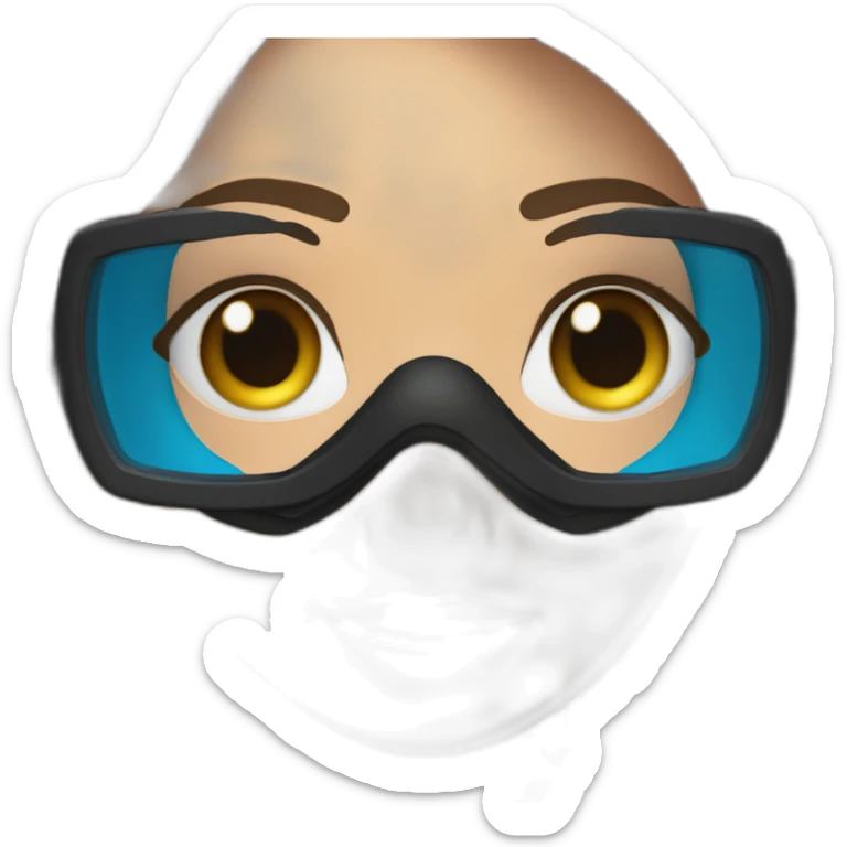 a woman with an a black scubadiver suit. she wear a pink diving mask, she has blue eyes inside the dive mask. brown long and straight hair sticker