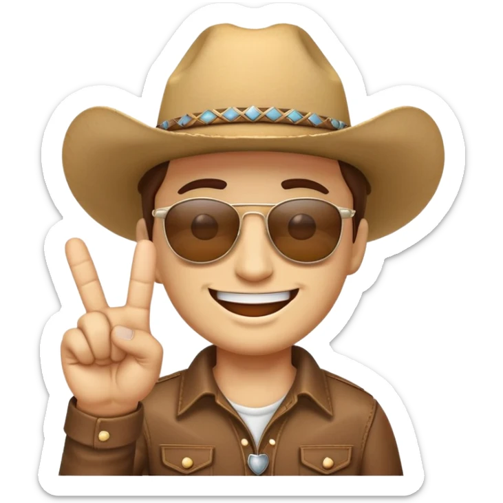 Smiling emoji wearing cowboy hat and sunglasses and sticking middle finger up sticker