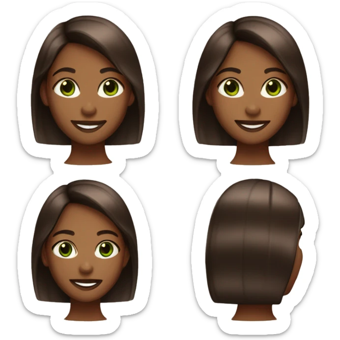
HEAD OF A BROWN GIRL WITH STRAIGHT HAIR WITH COPPER HIGHLIGHTS IN DARK BRONZE GREEN EYES WITH A PORCELAIN COMPLEXION AND SMILE sticker