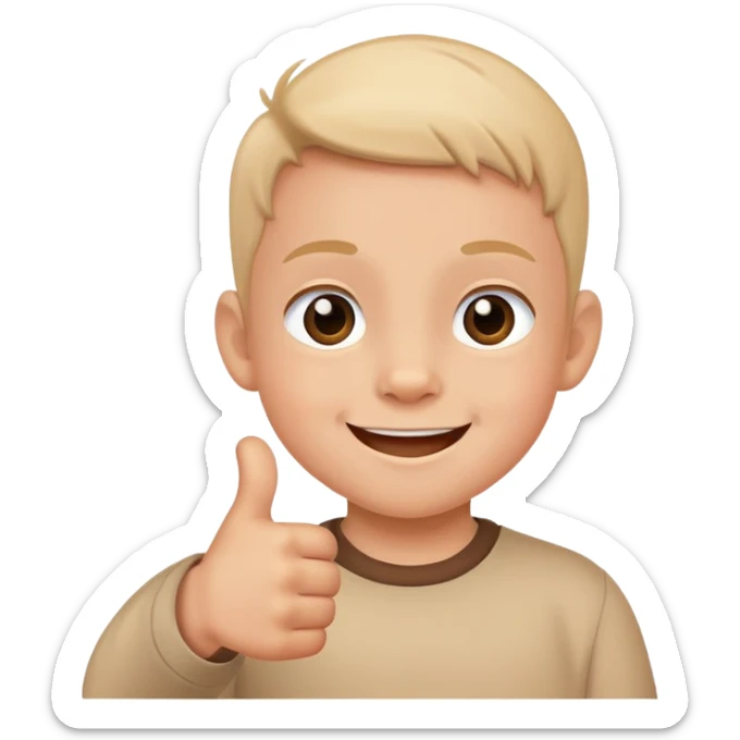 child giving a thumbs up after eating all their food, cheerful and cute sticker