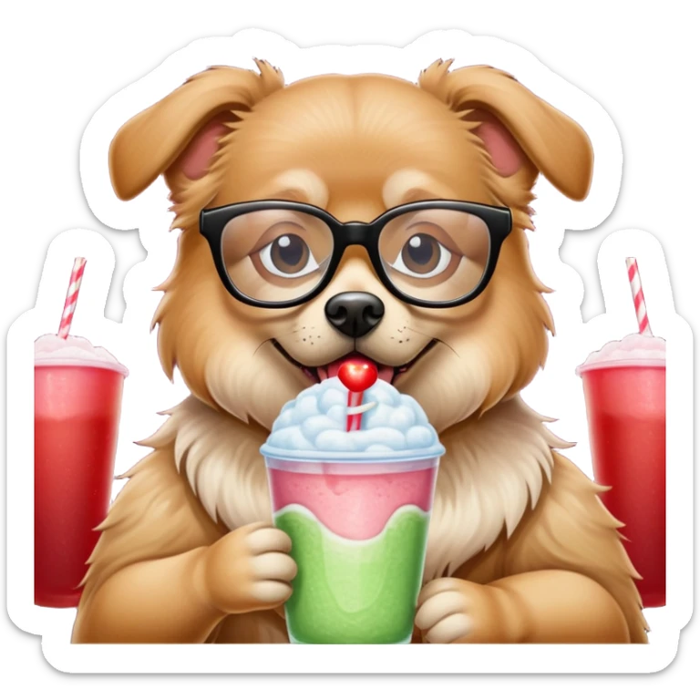 Dog with slushie at movie theater watching Wicked sticker
