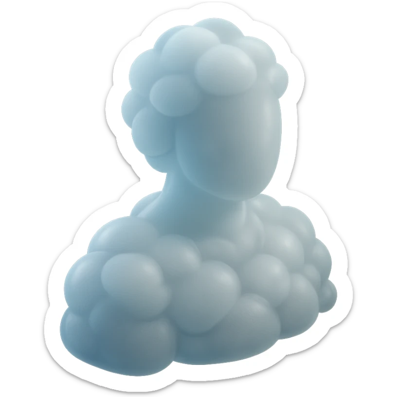 A person from the shoulders up, entirely composed of fluffy white convex clouds sticker